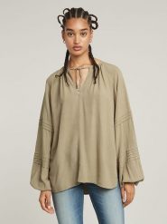 G-Star Bluzka w kolorze szarobrązowym rozmiar: M. Brązowe bluzki G-Star, m, bez wzorów, z wiskozy, klasyczne, bez kołnierzyka, bez ramiączek. Za 136.13 zł.