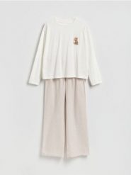 Dwuczęściowa piżama z nadrukiem - beżowy. Brązowe piżamy Reserved, bez wzorów, z bawełny, bez ramiączek. Za 139.99 zł.