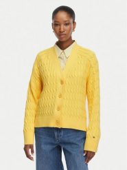 Tommy Hilfiger Kardigan Mid Gg Cable WW0WW50078 Żółty jasny Regular Fit. Żółte kardigany TOMMY HILFIGER, xs, bez wzorów, z bawełny. Za 649.99 zł.