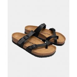 Klapki damskie Birkenstock 071791. Czarne klapki Birkenstock, bez wzorów, z materiału, bez obcasa. Za 683.00 zł.