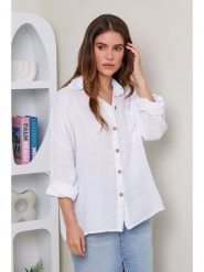 Rodier Lin Lniana koszula w kolorze białym rozmiar: XL/XXL. Białe koszule Rodier Lin, xl, bez wzorów, ze lnu, bez kołnierzyka, bez ramiączek. Za 157.73 zł.