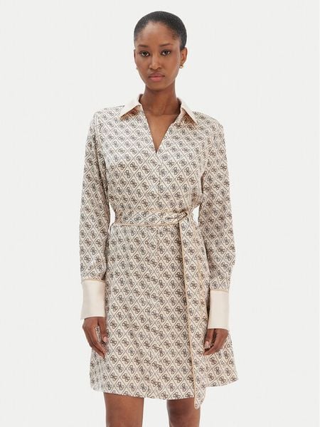 Guess Sukienka koszulowa W6RK90 WF1T2 Beżowy Regular Fit. Brązowe sukienki Guess, xl, z aplikacjami, z syntetyku, bez kołnierzyka, bez ramiączek, koszulowe. Za 619.99 zł.