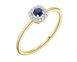 Pierścionek z żółtego złota z diamentami i szafirem - próba 585. Żółte pierścionki Apart, z diamentem, złote. Za 1,890.00 zł.