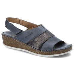 Granatowe Sandały Florance Wygodne Skórzane Obuwie. Niebieskie sandały Florance, bez wzorów, z jeansu, eleganckie, bez obcasa, na koturnie, bez zapięcia. Za 179.00 zł.