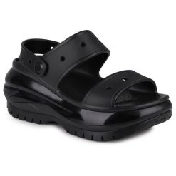 Sandały damskie platformy Crocs MEGA CRUSH. Czarne sandały Crocs, bez wzorów, z jeansu, wakacyjne, bez obcasa, na platformie, bez zapięcia. Za 229.00 zł.