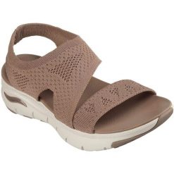 Sandały Skechers Arch Fit, Kobiety. Brązowe sandały Skechers, bez wzorów, z tkaniny, bez obcasa, bez zapięcia. Za 390.00 zł.