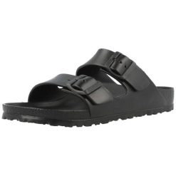 Klapki damskie Birkenstock Arizona W Eva. Czarne klapki Birkenstock, bez wzorów, z materiału, bez obcasa. Za 209.00 zł.