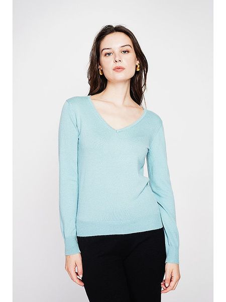 ASSUILI Sweter w kolorze turkusowym rozmiar: 34. Niebieskie swetry Assuili, bez wzorów, bez ramiączek. Za 113.99 zł.