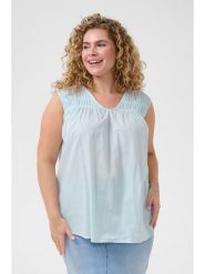 KAFFE curve Bluzka w kolorze błękitnym rozmiar: 44. Niebieskie bluzki KAFFE curve, bez wzorów, z bawełny, bez kołnierzyka, bez ramiączek. Za 60.99 zł.