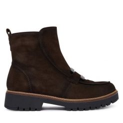 Botki Tamaris. Brązowe botki Tamaris, bez wzorów, bez obcasa, na płaskiej podeszwie, bez zapięcia. Za 489.99 zł.