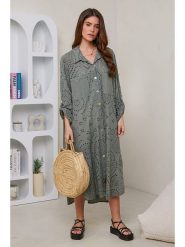 Rodier Lin Lniana sukienka w kolorze khaki rozmiar: L/XL. Brązowe sukienki Rodier Lin, l, bez wzorów, ze lnu, bez kołnierzyka, bez ramiączek, maxi. Za 184.89 zł.