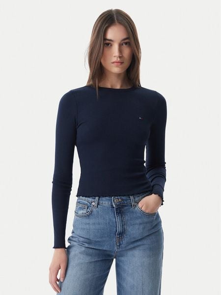 Tommy Jeans Bluzka DW0DW22783 Granatowy Slim Fit. Niebieskie bluzki Tommy Jeans, m, bez wzorów, z bawełny, bez kołnierzyka, bez ramiączek. Za 146.99 zł.