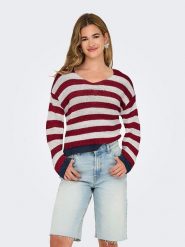 ONLY Sweter w kolorze bordowo-beżowym rozmiar: L. Brązowe swetry Only, l, bez wzorów, ze splotem, bez ramiączek. Za 92.45 zł.