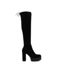 DeeZee Kozaki 23759-7-BLACK SU Czarny. Czarne kozaki DeeZee, z materiału, bez obcasa, na słupku, bez zapięcia. Za 229.99 zł.