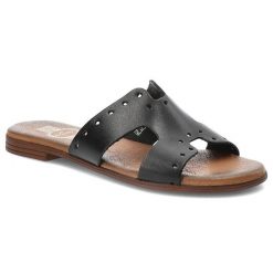Czarne Klapki Lemar Skórzane Buty Damskie. Czarne klapki Lemar, bez wzorów, ze skóry, bez obcasa, na obcasie. Za 169.00 zł.
