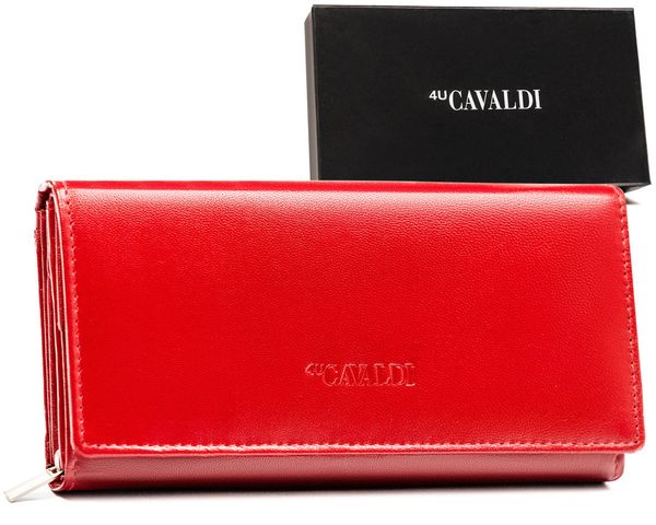 Portfel czerwony Cavaldi RD-12-GCL-7314 RED. Czerwone portfele 4U Cavaldi, bez wzorów, ze skóry. Za 57.99 zł.