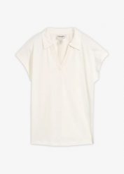 Koszulka polo z czystej bawełny organicznej. Białe bluzki bonprix, bez wzorów, z bawełny, bez kołnierzyka, bez ramiączek. Za 37.99 zł.