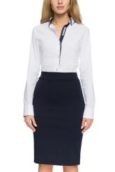 Spódnica ołówkowa dzianinowa z ozdobnym zamkiem granatowa. Spódnice Sukienki.shop, do pracy, m, bez wzorów, z bawełny, biznesowe, maxi, koszulowe. Za 59.00 zł.