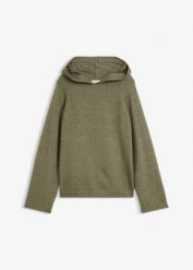 Sweter z kapturem. Zielone swetry bonprix, bez wzorów, bez ramiączek. Za 124.99 zł.