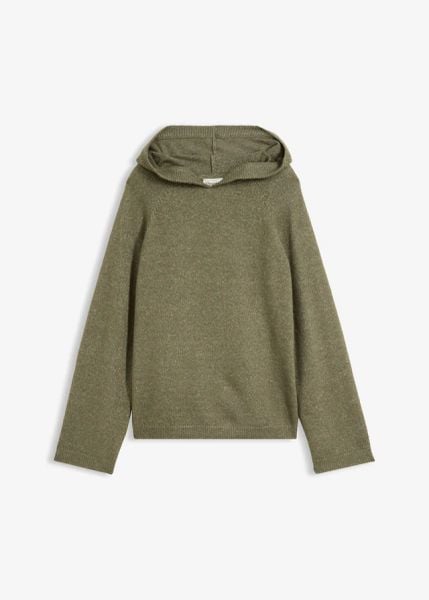 Sweter z kapturem. Zielone swetry bonprix, bez wzorów, bez ramiączek. Za 124.99 zł.