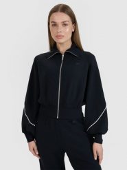 4F Bluza dresowa rozpinana bez kaptura damska 4F x Anna Lewandowska - czarna S. Czarne bluzy 4f, s, bez wzorów, z dresówki, bez kaptura. Za 159.99 zł.