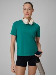 4F Koszulka treningowa loose szybkoschnąca damska - turkusowa M. Niebieskie bluzki 4f, m, bez wzorów, bez kołnierzyka, bez ramiączek. Za 79.99 zł.