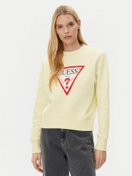 Guess Bluza W2YQ16 KBA11 Żółty Regular Fit. Żółte bluzy Guess, l, z aplikacjami, z bawełny, bez kaptura. Za 159.99 zł.