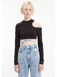 TOMMY JEANS Koszulka w kolorze czarnym rozmiar: XS. Czarne bluzki Tommy Jeans, xs, bez wzorów, z jeansu, bez kołnierzyka, bez ramiączek. Za 105.88 zł.