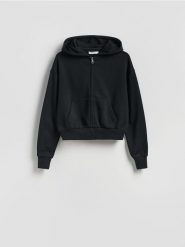 Rozpinana bluza - czarny. Czarne bluzy Reserved, l, bez wzorów, z bawełny, bez kaptura. Za 109.99 zł.