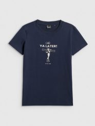 4F T-shirt regular z nadrukiem damski - granatowy XXL. Niebieskie t-shirty 4f, xxl, bez wzorów, bez kołnierzyka, bez ramiączek. Za 49.99 zł.