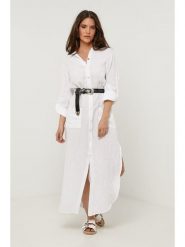 Le Monde du Lin Lniana sukienka w kolorze białym rozmiar: 36/38. Białe sukienki Le Monde du Lin, bez wzorów, ze lnu, bez kołnierzyka, bez ramiączek, maxi. Za 195.99 zł.