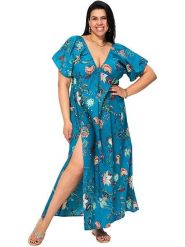 Aller Simplement Sukienka w kolorze niebieskim rozmiar: 54-58. Niebieskie sukienki Aller Simplement, bez wzorów, z bawełny, bez kołnierzyka, bez ramiączek, maxi. Za 100.99 zł.