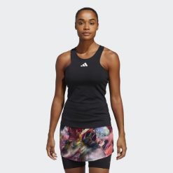 Tennis Y-Tank Top. Czarne topy Adidas, l, bez wzorów, bez kołnierzyka, bez ramiączek. W wyprzedaży za 190.45 zł.