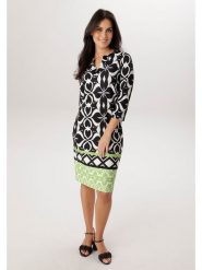 Aniston Sukienka w kolorze czarno-biało-zielonym rozmiar: 48. Czarne sukienki Aniston, na co dzień, bez wzorów, bez kołnierzyka, bez ramiączek, midi, proste. Za 173.99 zł.