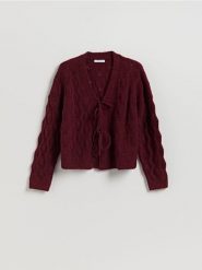 Kardigan z wiązaniem - bordowy. Czerwone kardigany Reserved, l, bez wzorów, z dzianiny. Za 139.99 zł.