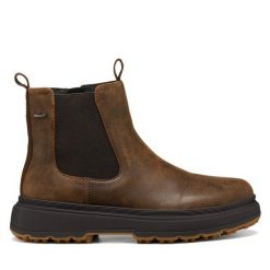 Sztyblety Geox. Brązowe botki Geox, bez wzorów, bez obcasa, na płaskiej podeszwie, bez zapięcia. Za 769.99 zł.
