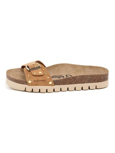 Billowy Skórzane klapki w kolorze jasnobrązowym rozmiar: 39. Brązowe klapki Billowy, bez wzorów, z otwartym noskiem, bez obcasa. Za 215.21 zł.