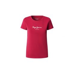 Koszulka damska Pepe Jeans New Virginia. Czerwone bluzki Pepe Jeans, bez wzorów, z jeansu, bez kołnierzyka, bez ramiączek. Za 124.70 zł.