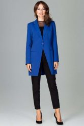 Szafirowy Długi Elegancki Żakiet na Jeden Guzik. Niebieskie marynarki i żakiety Katrus, l, bez wzorów, z materiału, eleganckie. Za 299.00 zł.