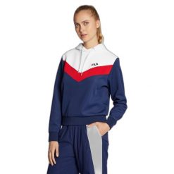 Damska bluza z kapturem crop top Fila Bosa. Czerwone bluzy Fila, m, bez wzorów, z elastanu, z kapturem. Za 199.99 zł.