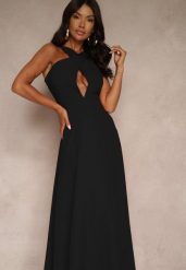 Czarna Koktajlowa Sukienka z Wiskozą i Dekoltem Halter Dolmanna. Czarne sukienki Renee, l, bez wzorów, z wiskozy, eleganckie, bez kołnierzyka, bez ramiączek, maxi. Za 69.99 zł.