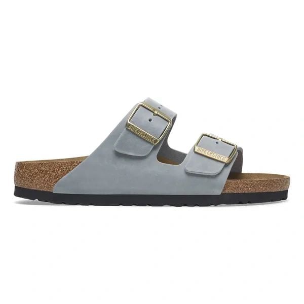 BIRKENSTOCK Arizona LEOI Basalt Gray Klapki damskie. Szare klapki Birkenstock, bez wzorów, z nubiku, z otwartym noskiem, bez obcasa. Za 449.99 zł.