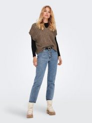 ONLY Bezrękawnik w kolorze jasnobrązowym rozmiar: L. Brązowe swetry Only, l, bez wzorów, ze splotem, bez ramiączek. Za 78.47 zł.