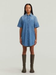 G-Star Sukienka dżinsowa w kolorze niebieskim rozmiar: XXL. Niebieskie sukienki G-Star, na co dzień, xxl, bez wzorów, z bawełny, retro, bez kołnierzyka, bez ramiączek, mini, proste. Za 209.33 zł.