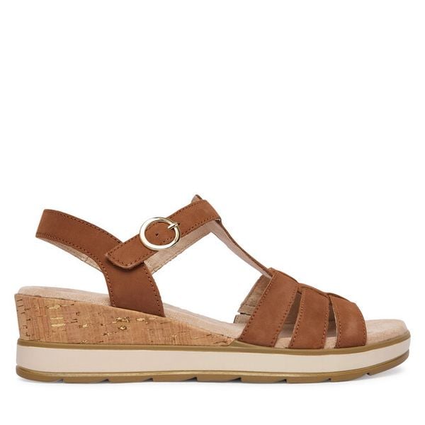 Sandały Caprice. Brązowe sandały Caprice, bez wzorów, bez obcasa, na koturnie, bez zapięcia. Za 339.99 zł.