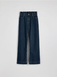 Jeansy paperbag - granatowy. Niebieskie jeansy Reserved, bez wzorów. W wyprzedaży za 79.99 zł.