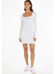 TOMMY JEANS Sukienka w kolorze białym rozmiar: M. Białe sukienki Tommy Jeans, m, bez wzorów, z jeansu, bez kołnierzyka, bez ramiączek, mini. Za 136.45 zł.