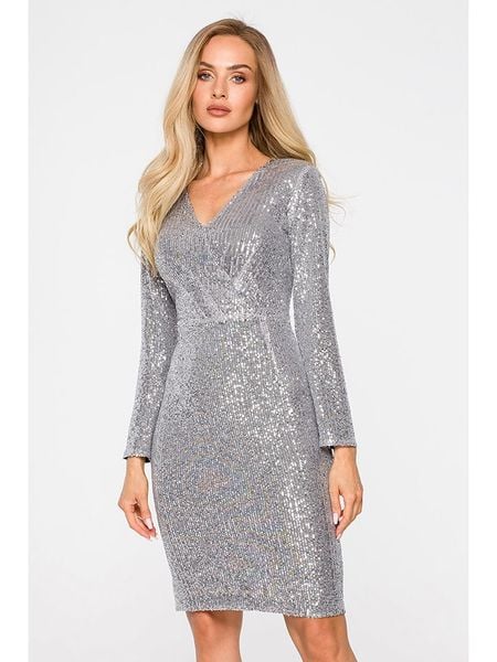 Made of emotion Sukienka w kolorze srebrnym rozmiar: S. Szare sukienki Made Of Emotion, s, bez wzorów, bez kołnierzyka, bez ramiączek, mini. Za 222.99 zł.