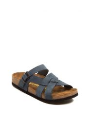 Comfortfusse Skórzane klapki w kolorze granatowym rozmiar: 42. Niebieskie klapki Comfortfüße, bez wzorów, z nubiku, z otwartym noskiem, bez obcasa. Za 228.92 zł.