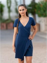 Isla Bonita by SIGRIS Sukienka w kolorze granatowym rozmiar: XL. Niebieskie sukienki Isla Bonita by SIGRIS, na co dzień, xl, bez wzorów, z bawełny, z asymetrycznym kołnierzem, bez ramiączek, midi, asymetryczne. Za 83.42 zł.